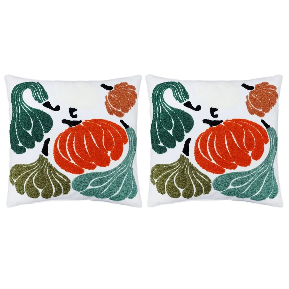 2-PK, Embroidered Throw Pillow Fall Winter Pumpkin Gourds, Bullseyes Playground™